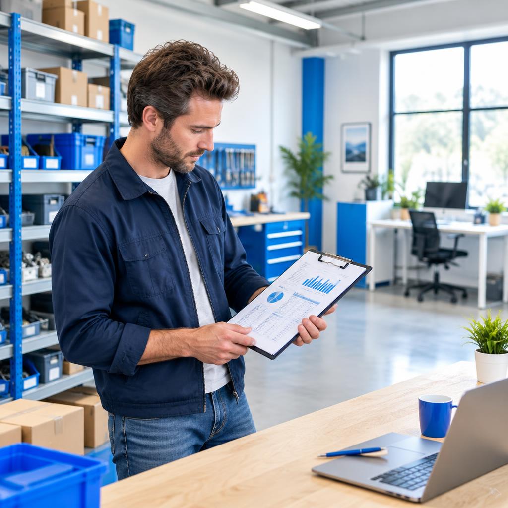 Ondernemer neemt een kostenoverzicht door in een werkplaats