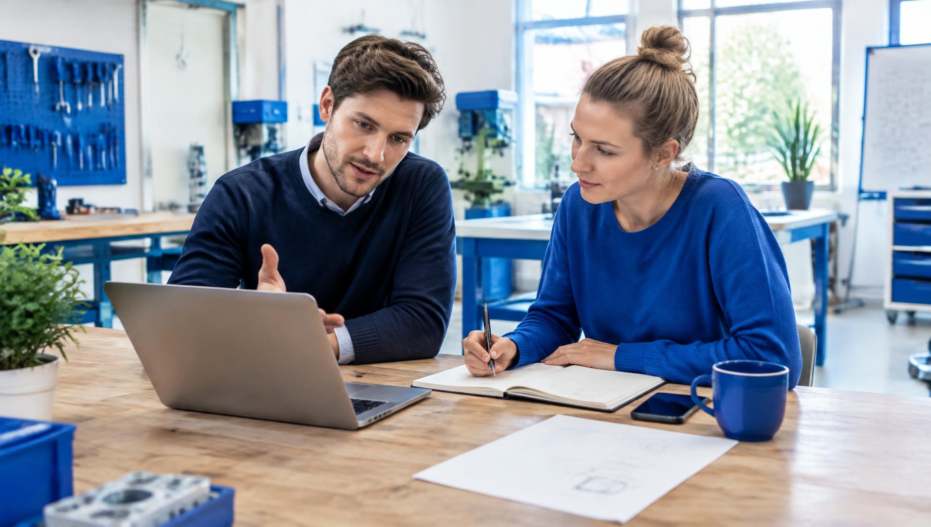 Twee ondernemers bespreken op een werktafel hoe hun huidige afspraken opnieuw kunnen worden vastgelegd